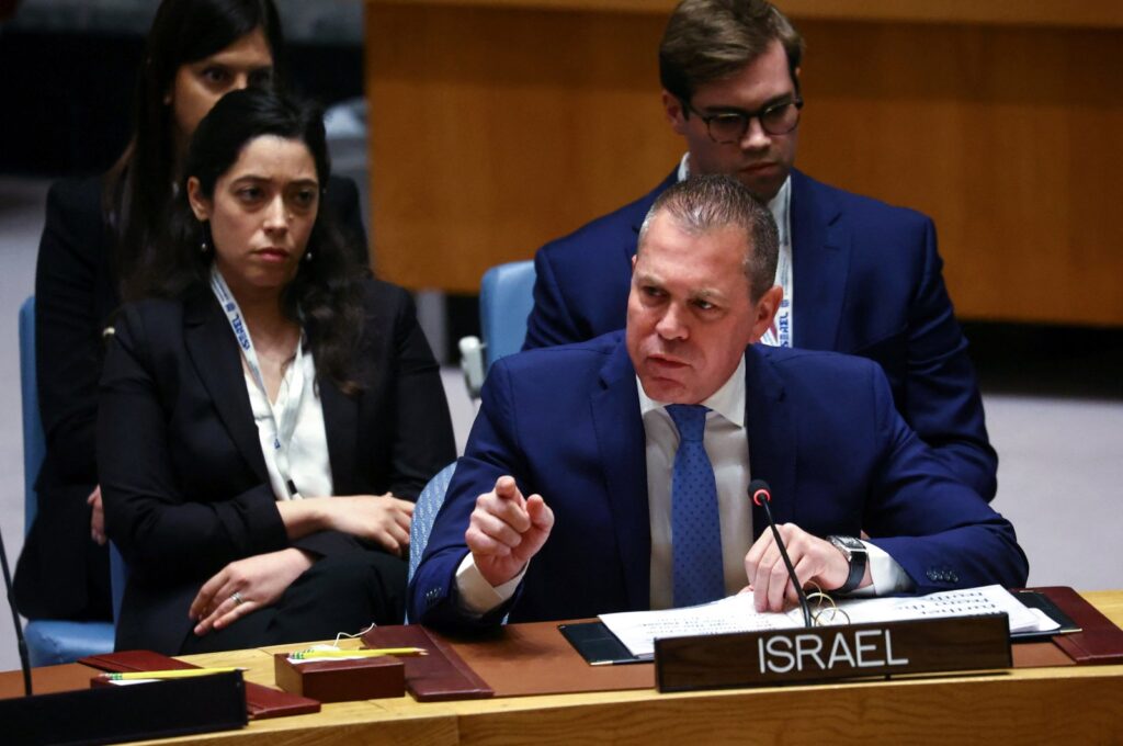Israel’s Ambassador to the United Nations Gilad Erdan speaks during a meeting of the U.N. Security Council on "The Middle East, including the Palestinian question" at U.N., headquarters in New York City, U.S. April 25, 2023. (Reuters File Photo)