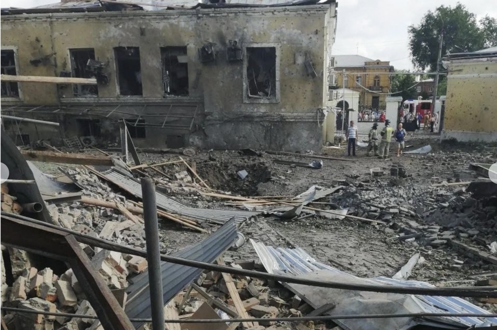 The aftermath of a Ukrainian missile strike on a cafe in Taganrog, Russia, July 28, 2023. (AP Photo)