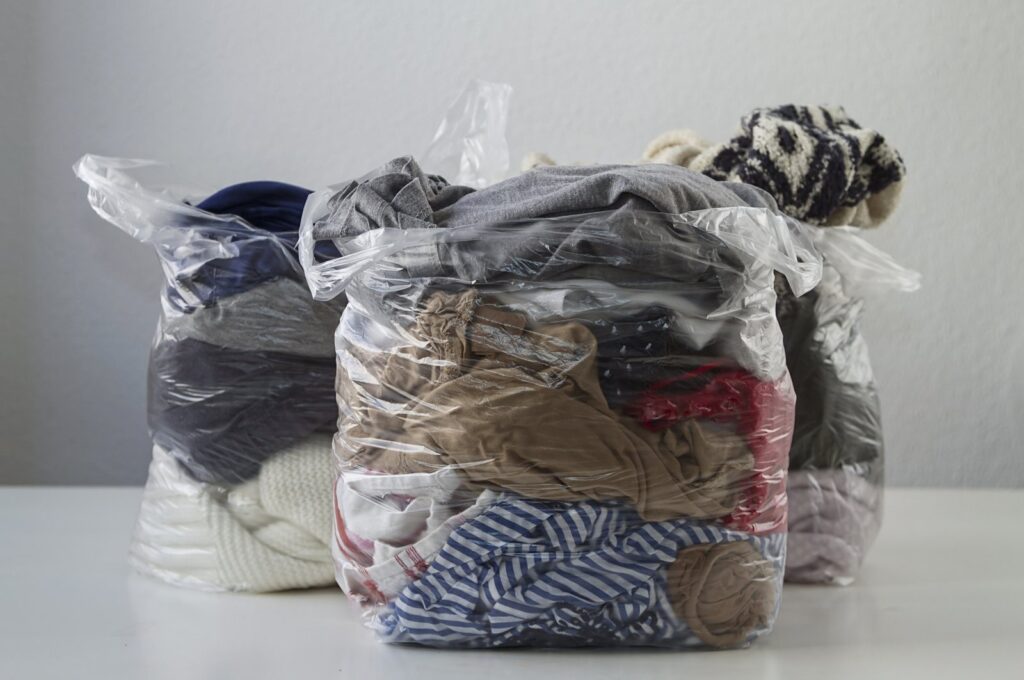 Clothes packed in plastic bags bought from a thrift store, Istanbul, Türkiye, July 30, 2023. (Getty Images)