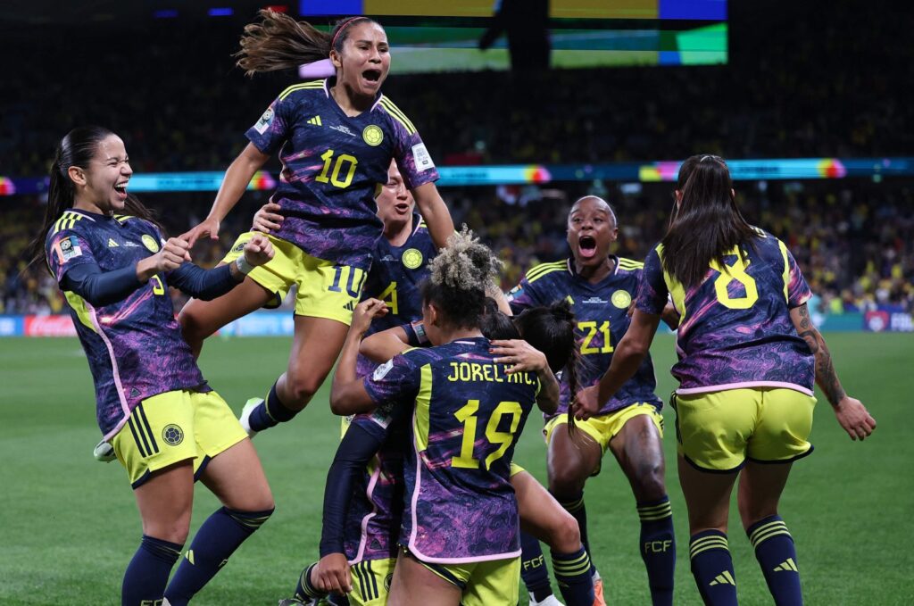 Colombia players celebrate the winning goal against Germany in the 2023 Women's World Cup, Sydney, Australia, July 30, 2023. (AFP Photo)