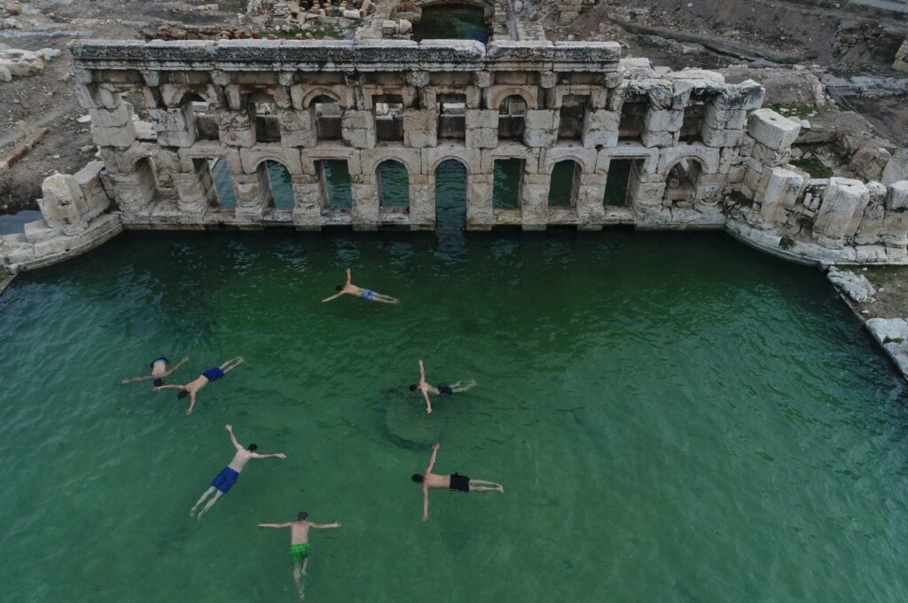 Aerial view of swimmers in the centuries-old Basilica Therma in Yozgat, central Türkiye, Feb. 14, 2018. (AA Photo)