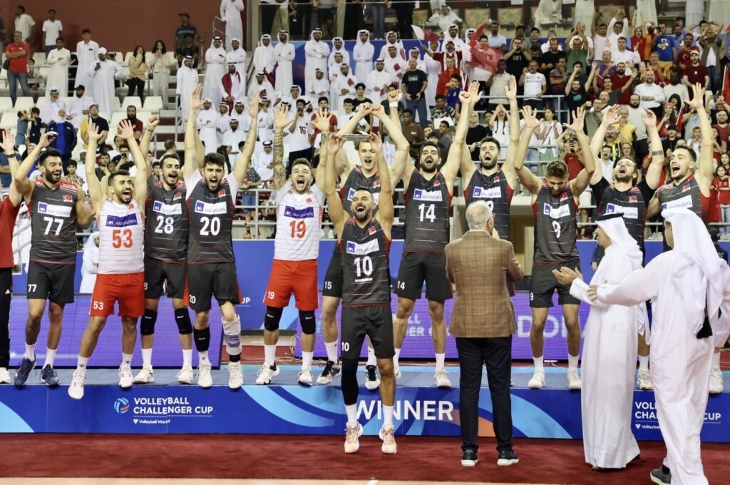 The Turkish men's national volleyball team celebrate after winning the FIVB Challenger Cup, Doha, Qatar, July 30, 2023. (AA Photo)