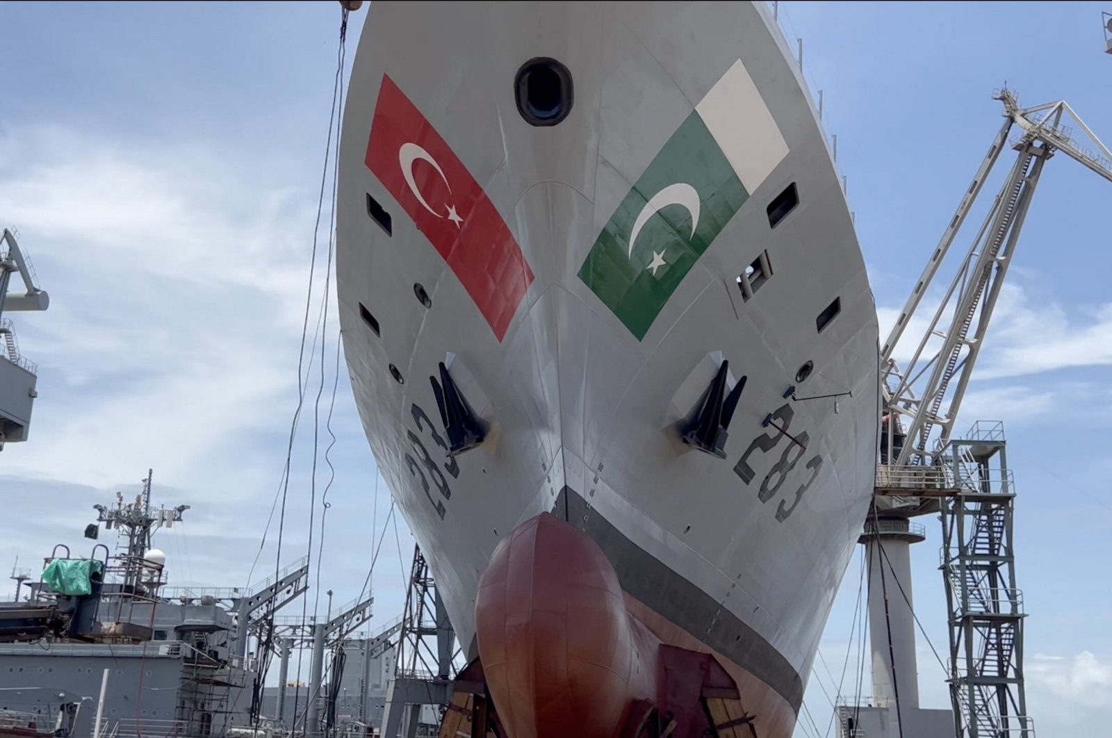 PNS Tariq, the fourth and the last of MILGEM corvettes built by Türkiye for Pakistan, is seen in Karachi, Pakistan, July 31, 2023. (AA Photo)