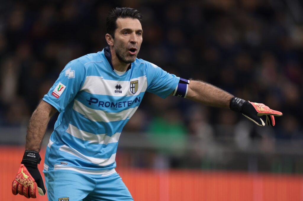 Parma's Gianluigi Buffon reacts during the Coppa Italia Round of Sixteen tie against Inter Milan at Stadio Giuseppe Meazza, Milan, Italy, Jan. 10, 2023. (Getty Images Photo)