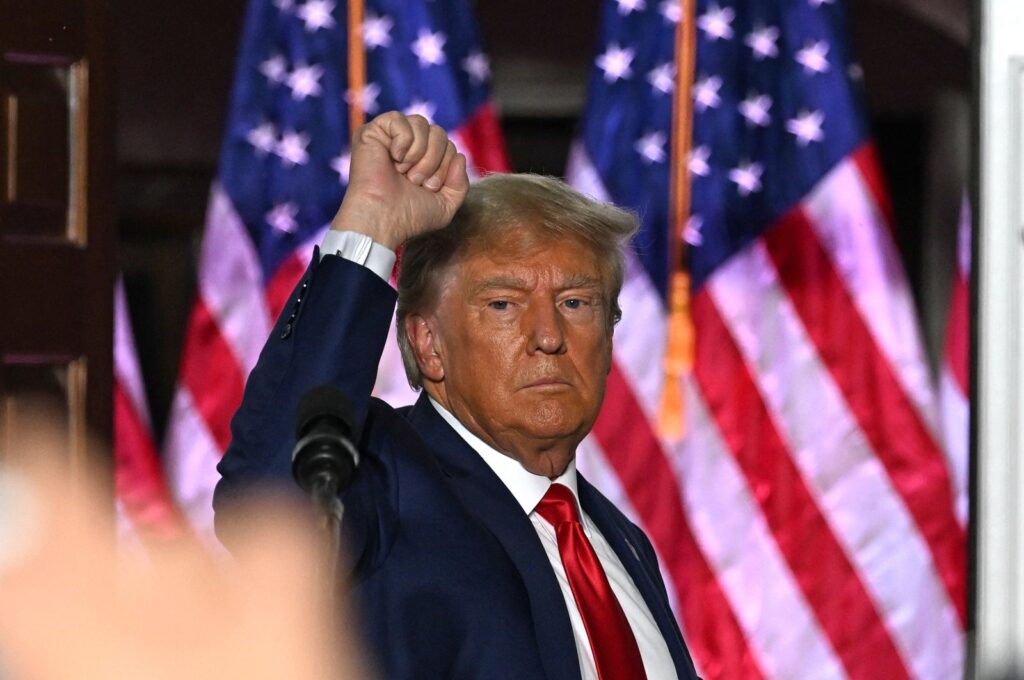 Former U.S. President Donald Trump gestures at a rally in Bedminster, New Jersey, U.S., June 13, 2023. (AFP Photo)