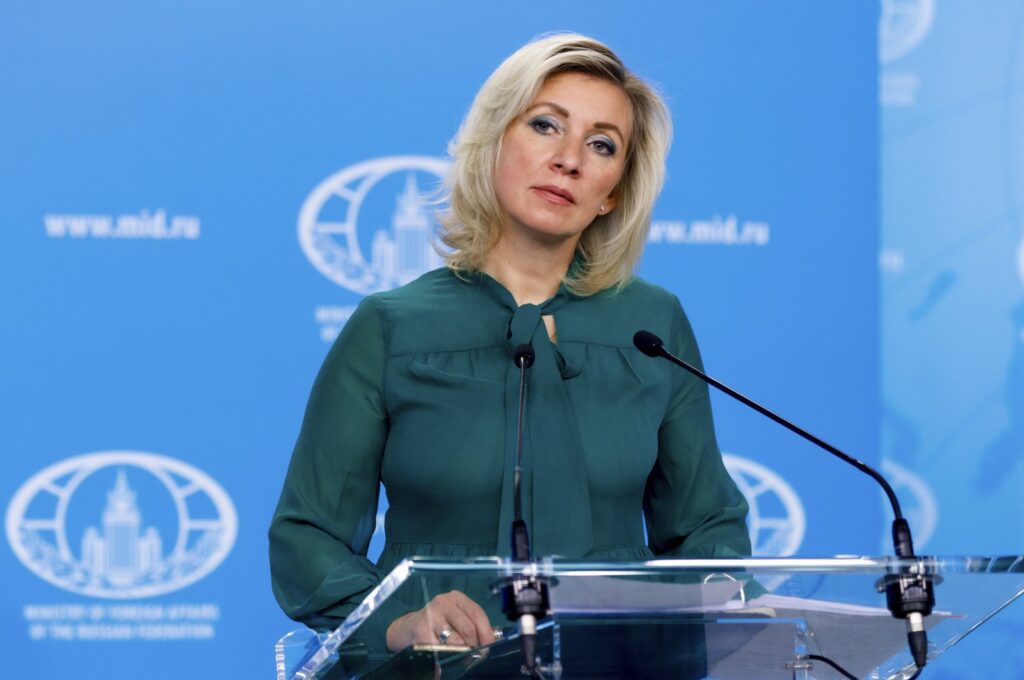 Russian Foreign Ministry's spokeswoman Maria Zakharova speaks to the media in Moscow, Russia, Wednesday, Nov. 2, 2022. (Russian Foreign Ministry Press Service via AP, File Photo)
