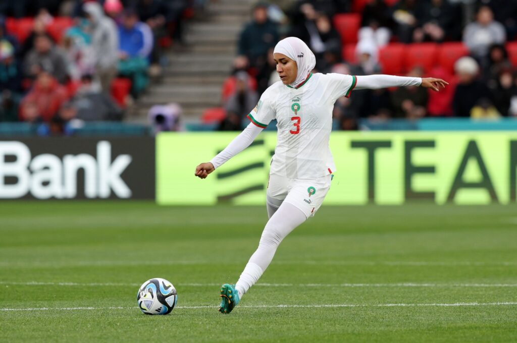 Morocco's Nouhaila Benzina in action during the FIFA Women's World Cup Australia & New Zealand 2023 Group H match against Korea Republic, at Hindmarsh Stadium, Adelaide, Australia, July 30, 2023. (Getty Images Photo)