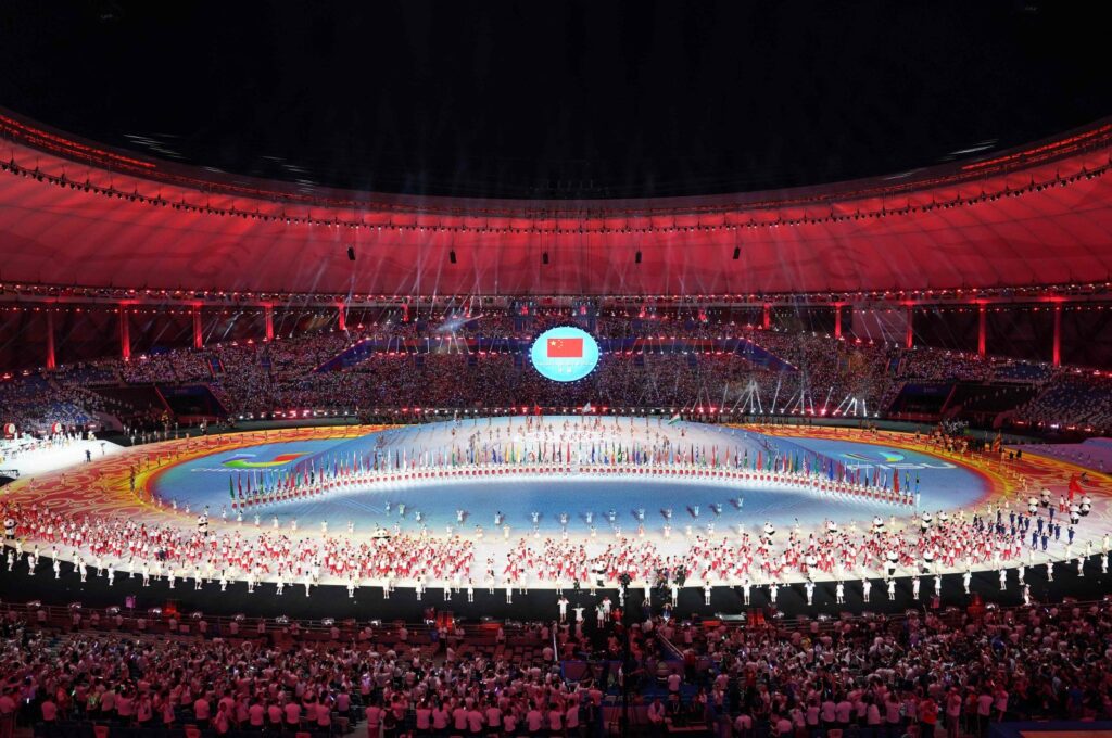 China's delegation takes part in the parade of athletes during the opening ceremony of Chengdu FISU World University Games in Chengdu, Sichuan, China, July 28, 2023. (AFP Photo)