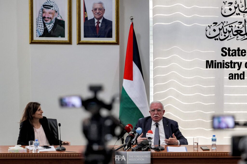 Palestinian Foreign Minister Riyad al-Maliki attends a news conference in Ramallah in the occupied West Bank on Aug. 3, 2023. (AFP Photo)