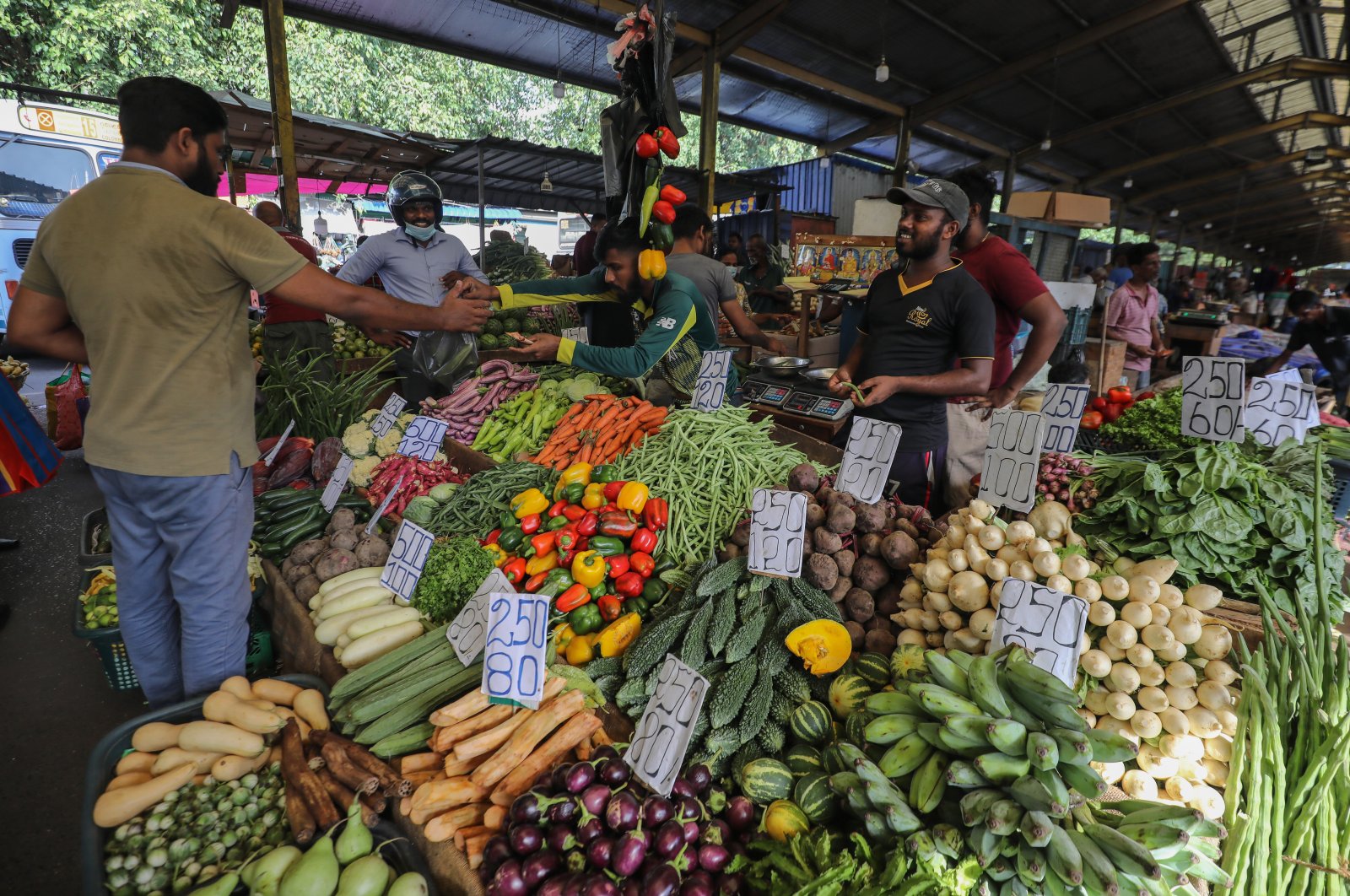 People buy vegetables, rations, and other essentials for their daily living at a local market in Colombo, Sri Lanka, July 17, 2023. (EPA Photo)