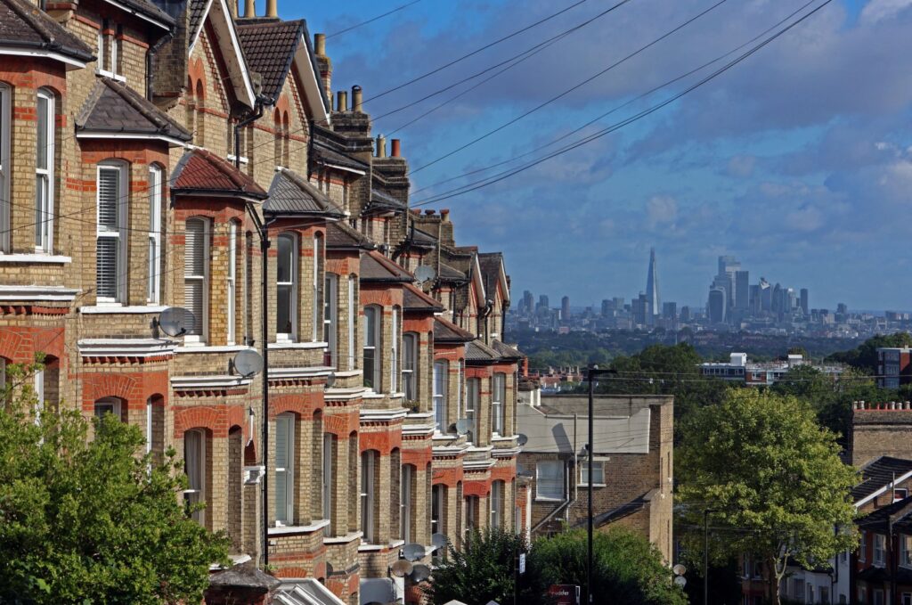 Buildings alongside Victorian residential housing in South London, Britain, Aug. 1, 2023. (Reuters Photo)