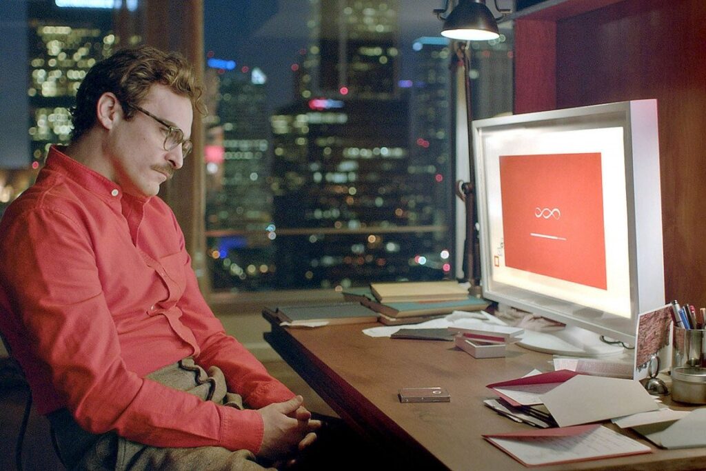 A still shot taken from the movie "Her" shows Joaquin Phoenix as Theodore Twombly, a man who develops a relationship with Samantha (Scarlett Johansson).
