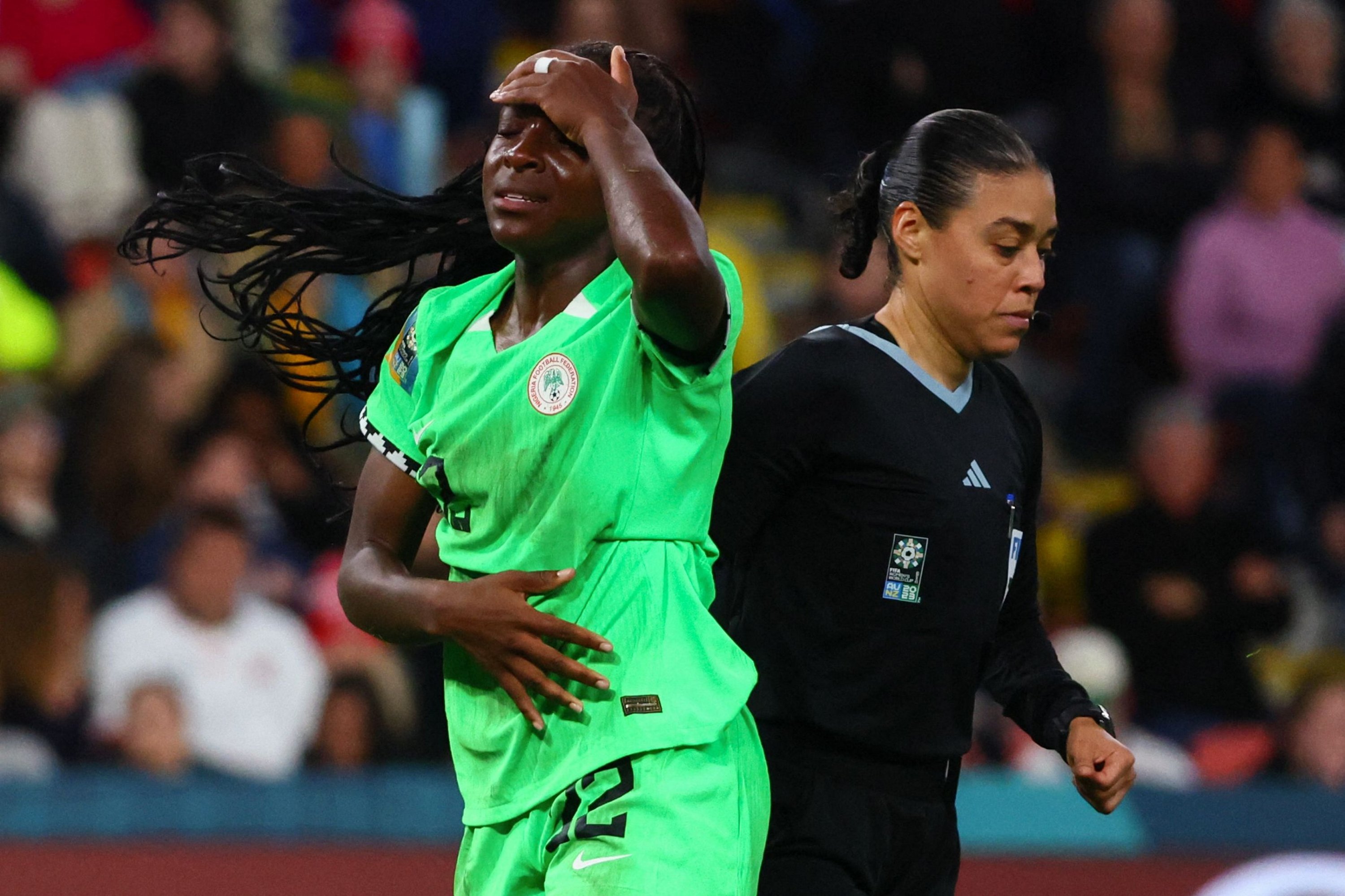 286322 Nigeria's defender Michelle Alozie reacts during the 2023 Women's World Cup round of 16 match against England at Brisbane Stadium, Brisbane, Australia, Aug. 7, 2023. (AFP Photo)
