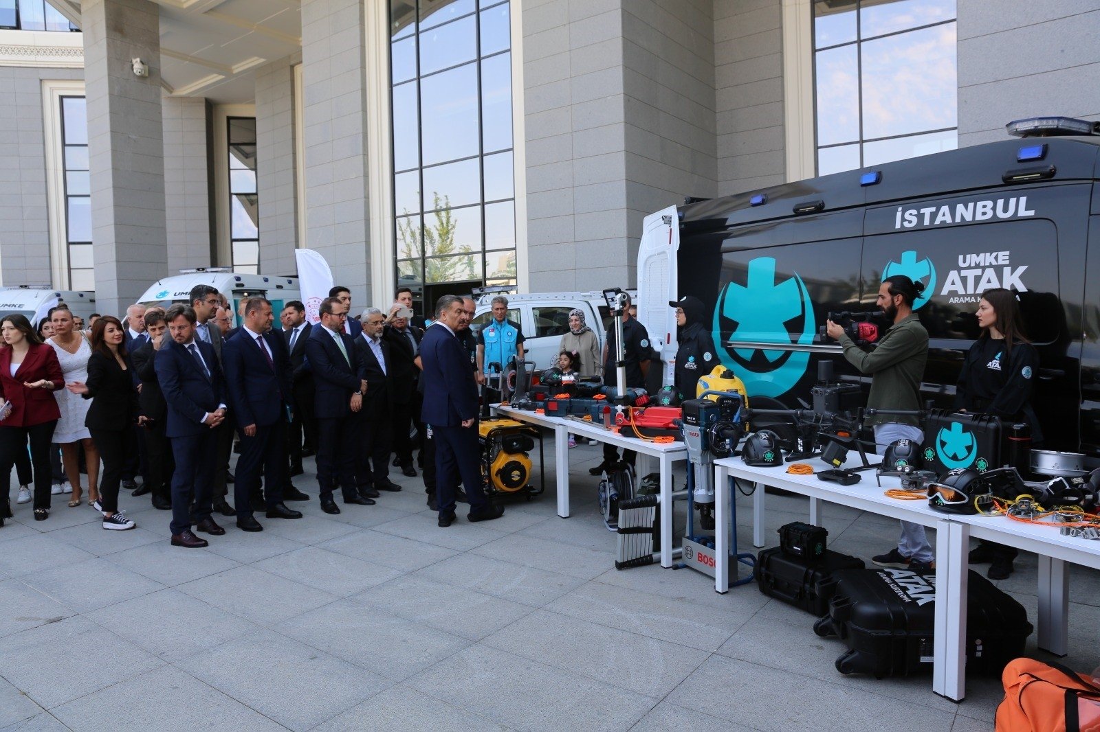 Health Minister Fahretin Koca along with officials and UMKE members inspect the Atak rescue vehicle, Ankara, Türkiye, Aug. 9, 2023. (IHA Photo)