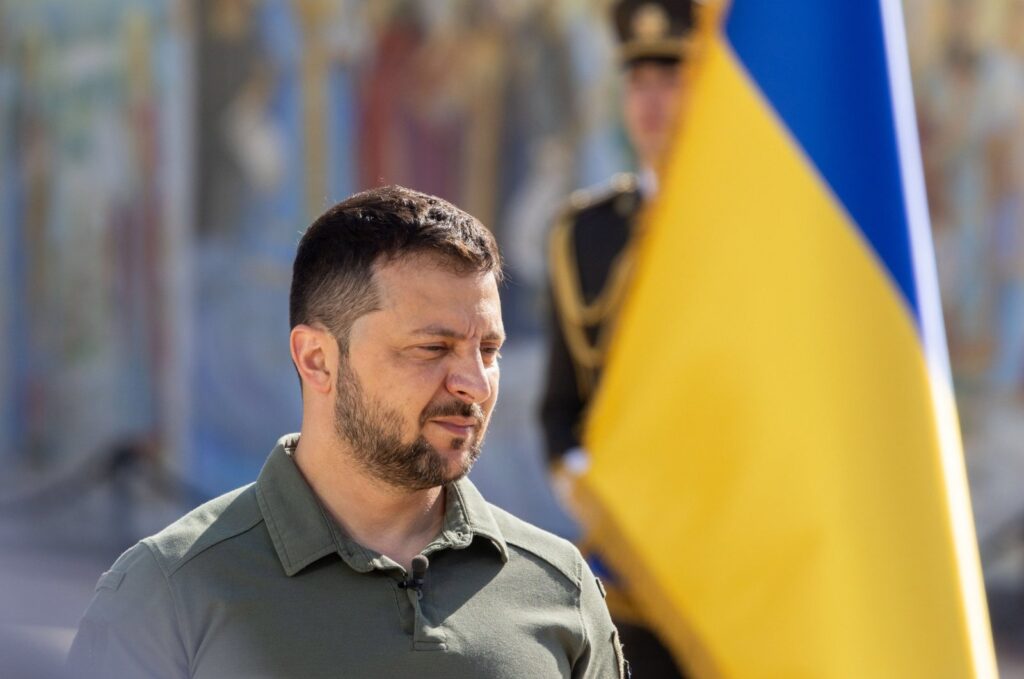 Ukrainian President Volodymyr Zelensky attending an event on the Day of Ukrainian Statehood, Kyiv, Ukraine, July 28, 2023. (Ukrainian Presidential Press Service handout via EPA Photo)