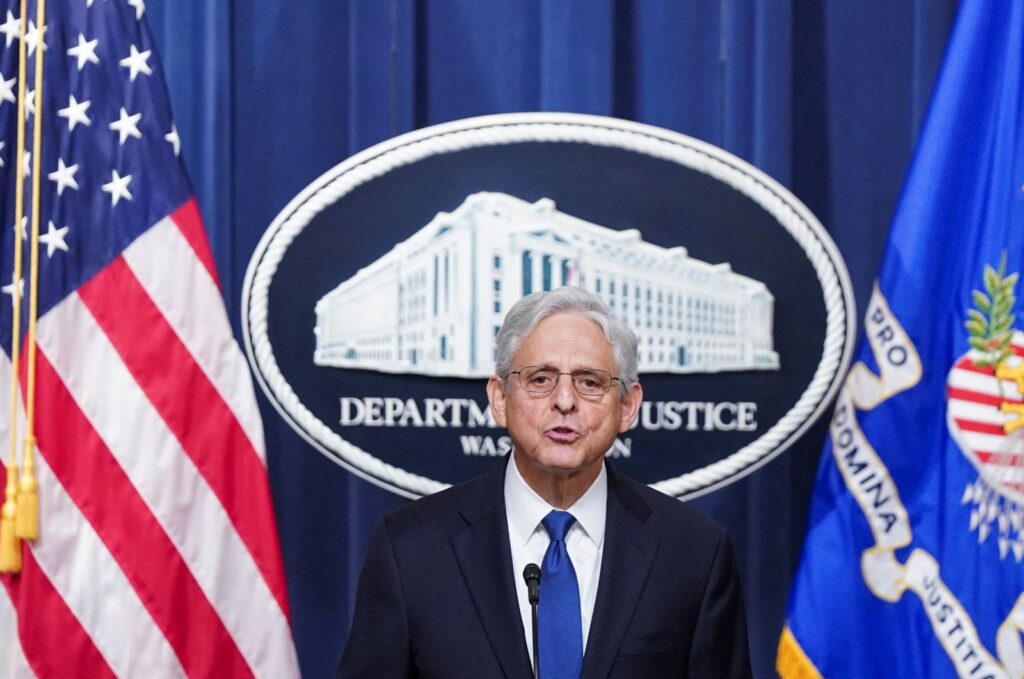 U.S. Attorney General Merrick Garland during a brief statement at the Justice Department in Washington D.C., U.S., Aug. 11, 2023. (Reuters Photo)