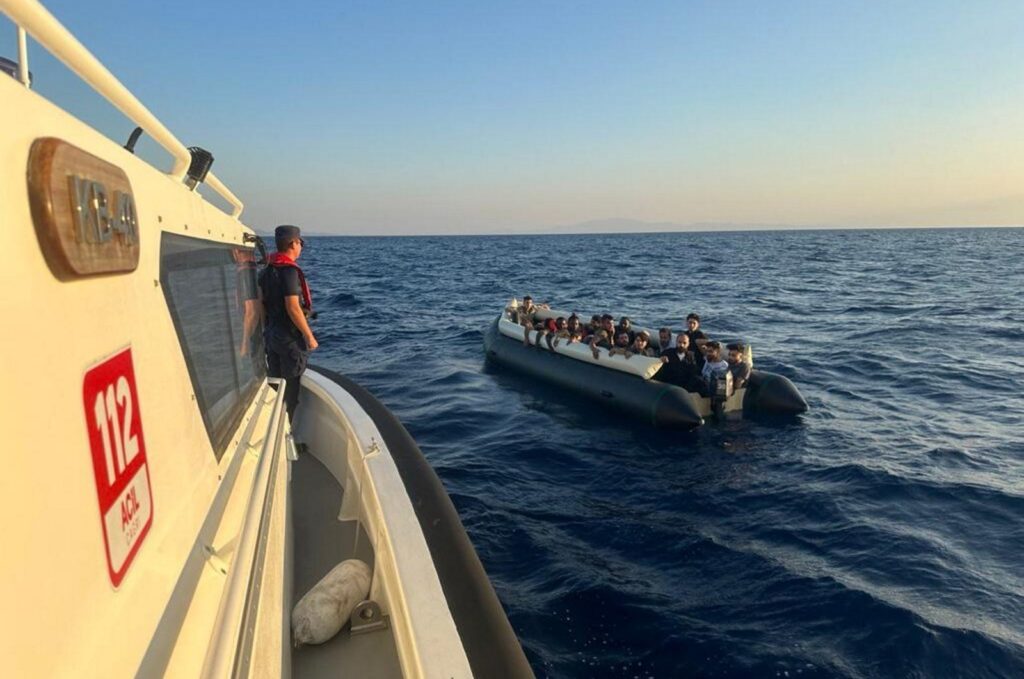 Migrants, pushed back by Greece, rescued by the Turkish Coast Guard off coast of western Izmir province, Türkiye, Aug. 9, 2023. (AA Photo)
