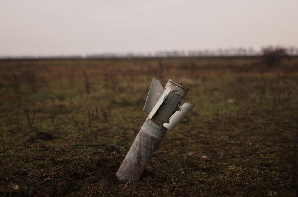 This file photo shows an unexploded Grad rocket near the city of Kherson, Ukraine, Jan. 28, 2023. (Reuters Photo)