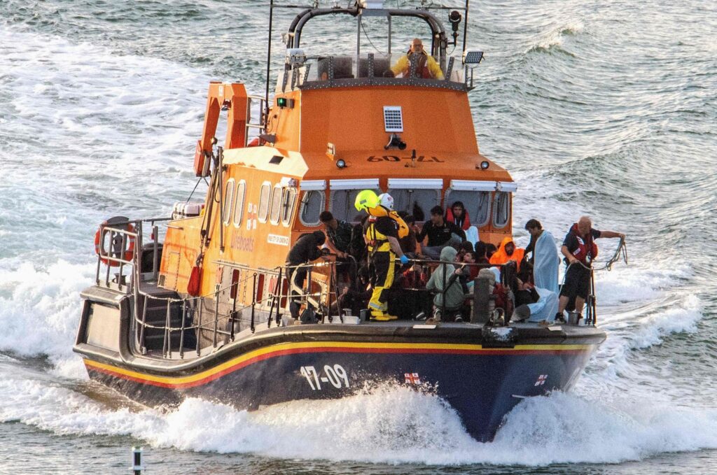 Migrants rescued at sea while attempting to cross the English Channel, are brought to Dover, U.K., Aug. 12, 2023. (AFP Photo)
