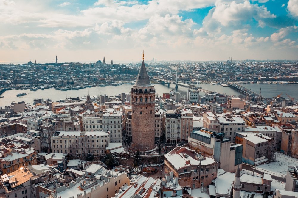 An aerial view of Galata Tower, Istanbul, Türkiye. (Shutterstock Photo)