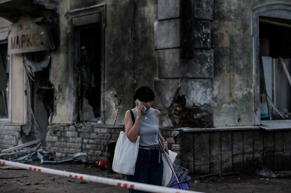 The scene of a missile hit at the Drama Theatre in central Chernihiv, Ukraine, Aug. 19, 2023. (EPA Photo)