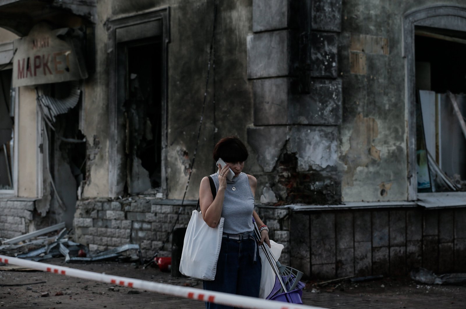 The scene of a missile hit at the Drama Theatre in central Chernihiv, Ukraine, Aug. 19, 2023. (EPA Photo)