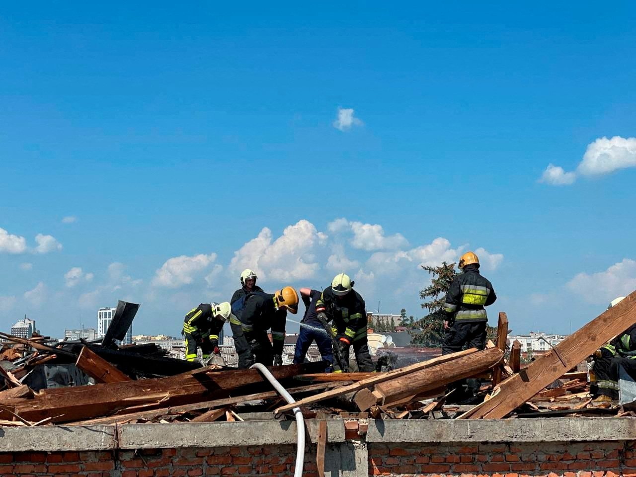 288180 Rescuers work at the site of a Russian missile strike in Chernihiv, Ukraine, Aug. 19, 2023. (Reuters Photo)