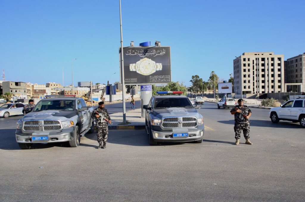 Forces affiliated with the Tripoli-based government secure a street in Tripoli, Libya, Aug. 16, 2023. (EPA Photo)