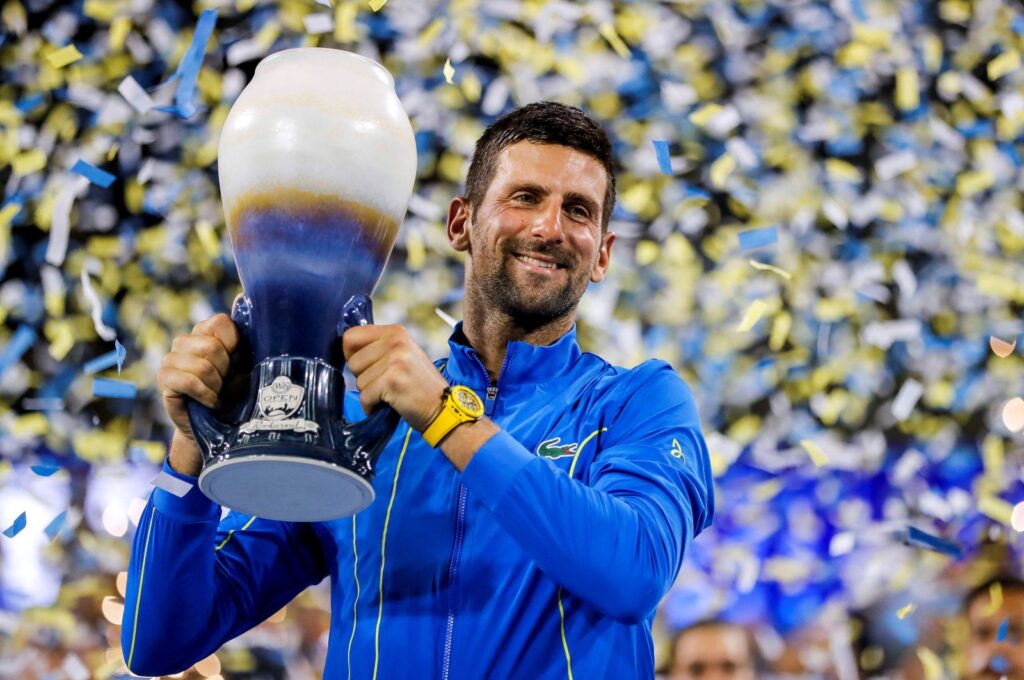 Novak Djokovic holds the Rookwood Cup after the victory over Carlos Alcaraz (ESP) during the men's singles final of the Western and Southern Open tennis tournament at Lindner Family Tennis Center, OHIO, US., Aug 20, 2023. (Reuters Photo)