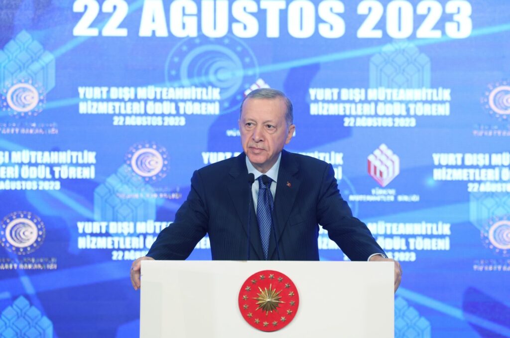 President Recep Tayyip Erdoğan delivers a speech at the ceremony in Ankara, Türkiye, Aug. 22, 2023. (DHA Photo)