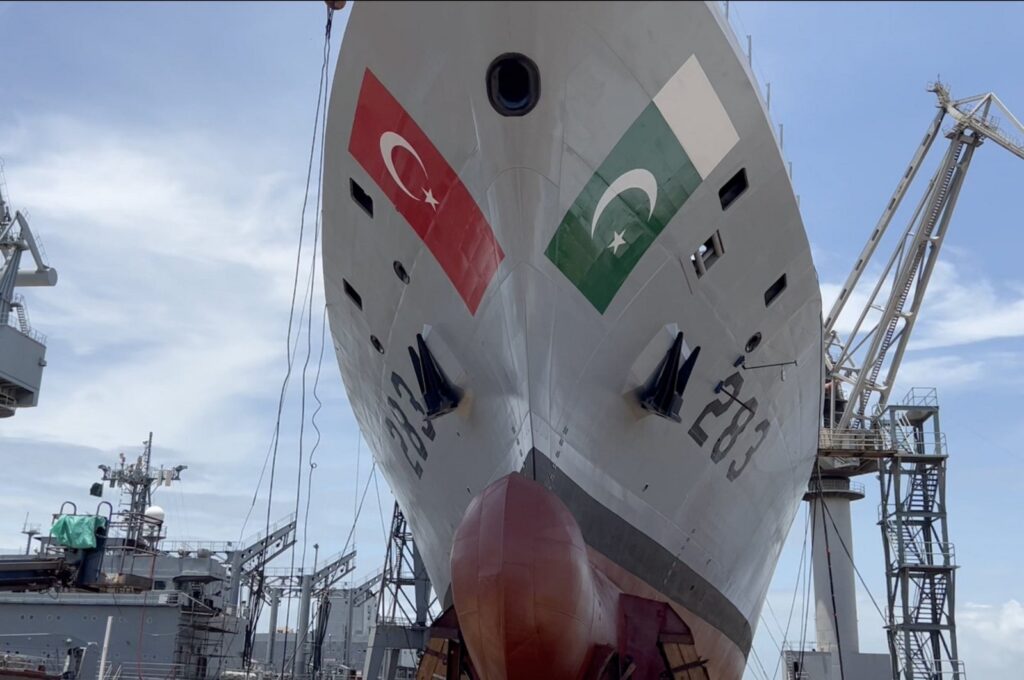 PNS Tariq, the fourth and last of MILGEM corvettes built by Türkiye for Pakistan is seen in port of Karachi, Pakistan, July 31, 2023. (AA Photo)