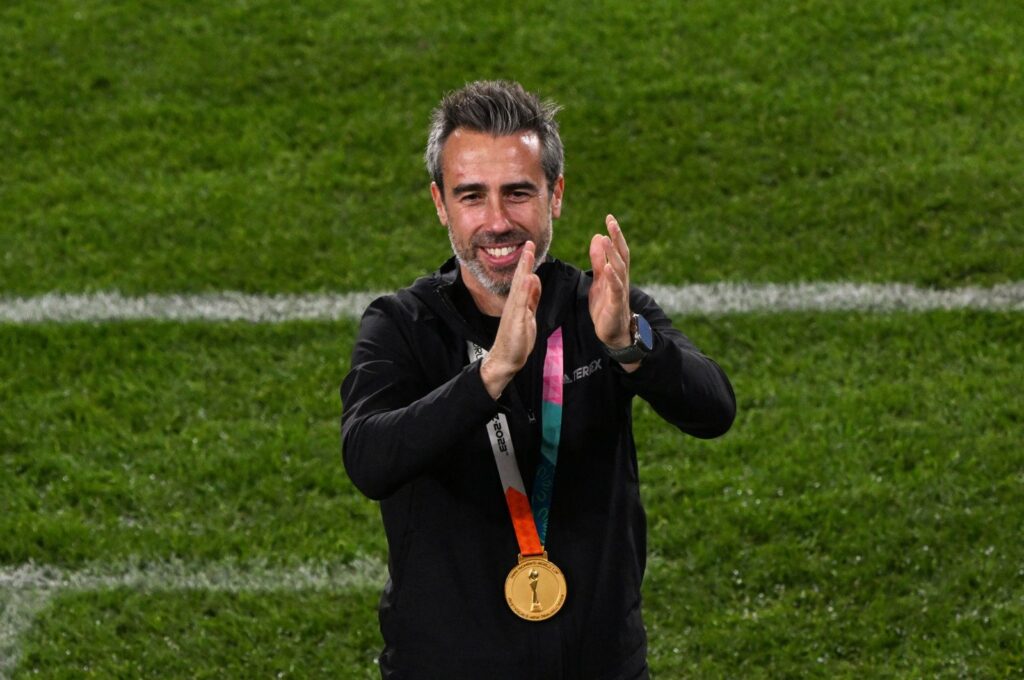 Spain's head coach Jorge Vilda applauds the crowd after his side won the Women's World Cup final football match against England at Stadium Australia, Sydney, Australia, Aug. 20, 2023. (AFP Photo)