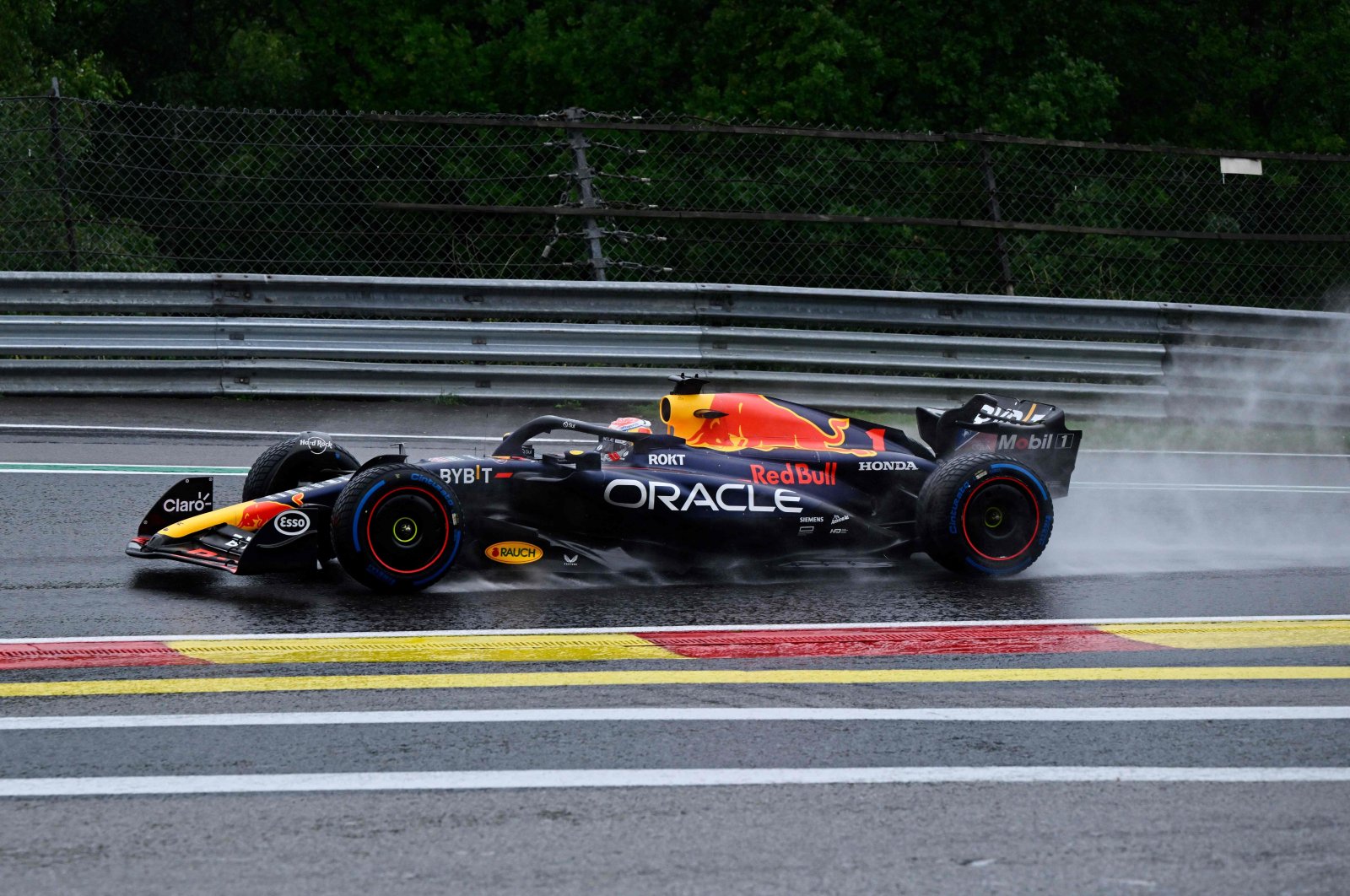Red Bull Racing's Dutch driver Max Verstappen drives during the practice session ahead of the Formula One Belgian Grand Prix at the Spa-Francorchamps Circuit, Spa, Belgium, July 28, 2023. (AFP Photo)