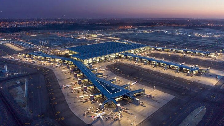 An aerial view of Istanbul Airport at night, Türkiye, Aug. 23, 2023. (DHA Photo)