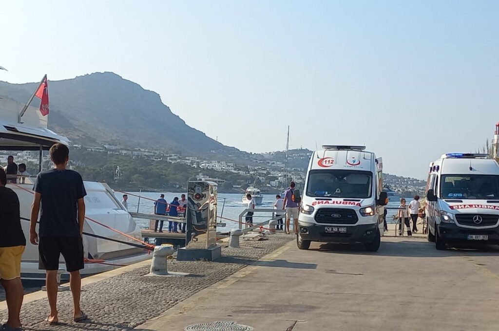 Ali Sabancı and his wife Vuslat Doğan Sabancı were brought to Bodrum after a boat crash by sea ambulance, Türkiye, Aug. 25, 2023. (DHA Photo)
