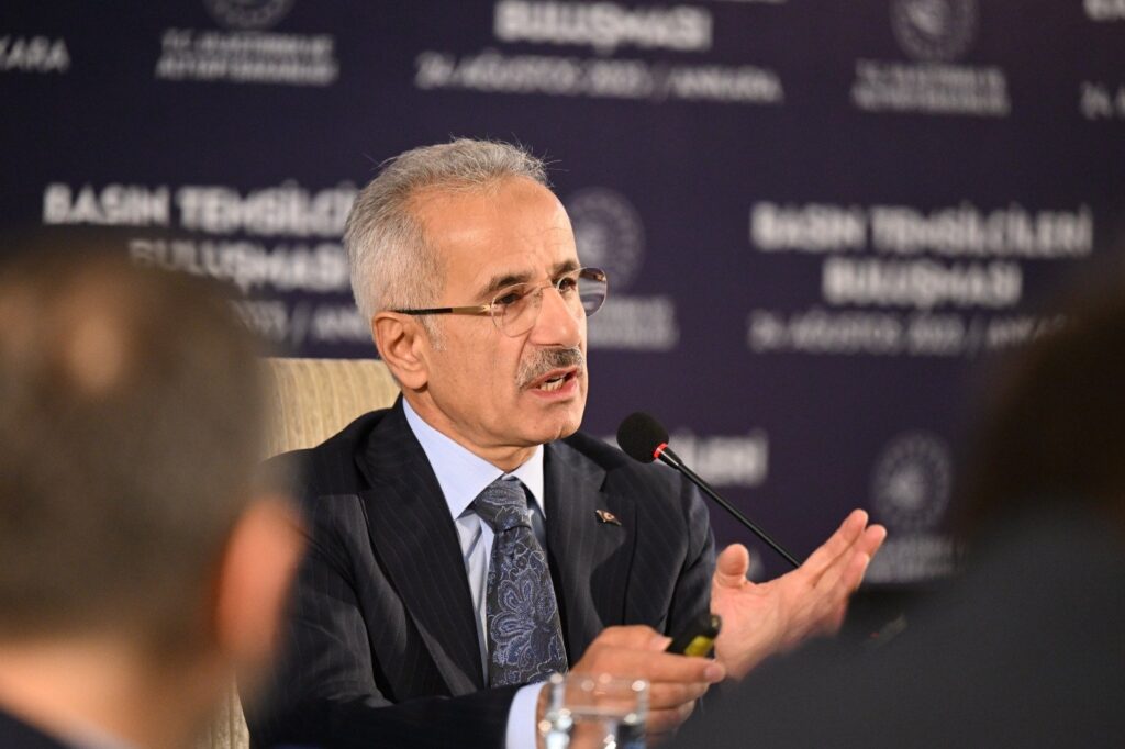 Transport and Infrastructure Minister Abdulkadir Uraloğlu delivers a speech during a news conference, Ankara, Türkiye, Aug. 25, 2023. (DHA Photo)
