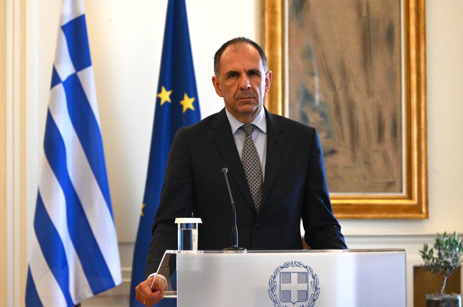 Greek Foreign Minister George Gerapetritis speaks at a news conference in Athens, June 7, 2023. (Reuters Photo)