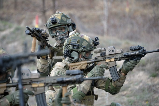 This handout photo from the Turkish National Defense Ministry shows Turkish troops taking part in a counterterrorism operation in an undisclosed location. (DHA Photo)