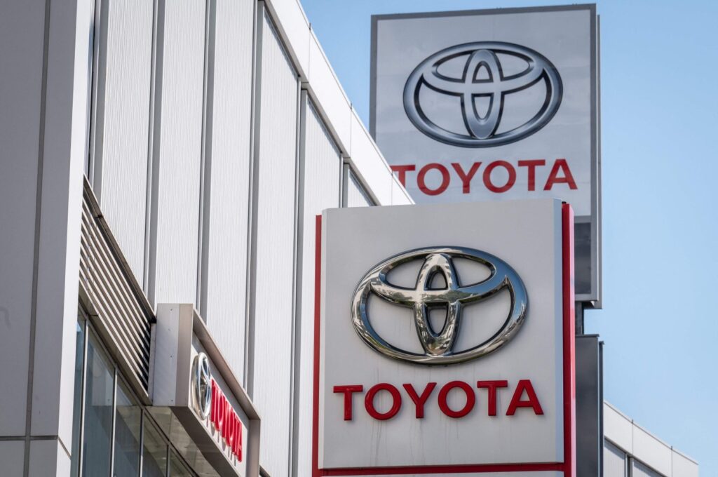This picture shows the logo of Toyota displayed at a car showroom in Tokyo, Japan, Oct. 31, 2022. (AFP Photo)