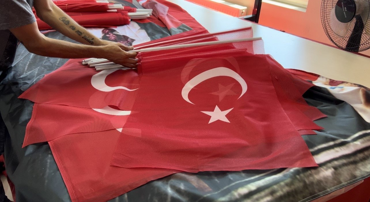 Turkish flags are prepared for the celebrations on Victory Day, Istanbul, Türkiye, Aug. 29, 2023. (IHA Photo)