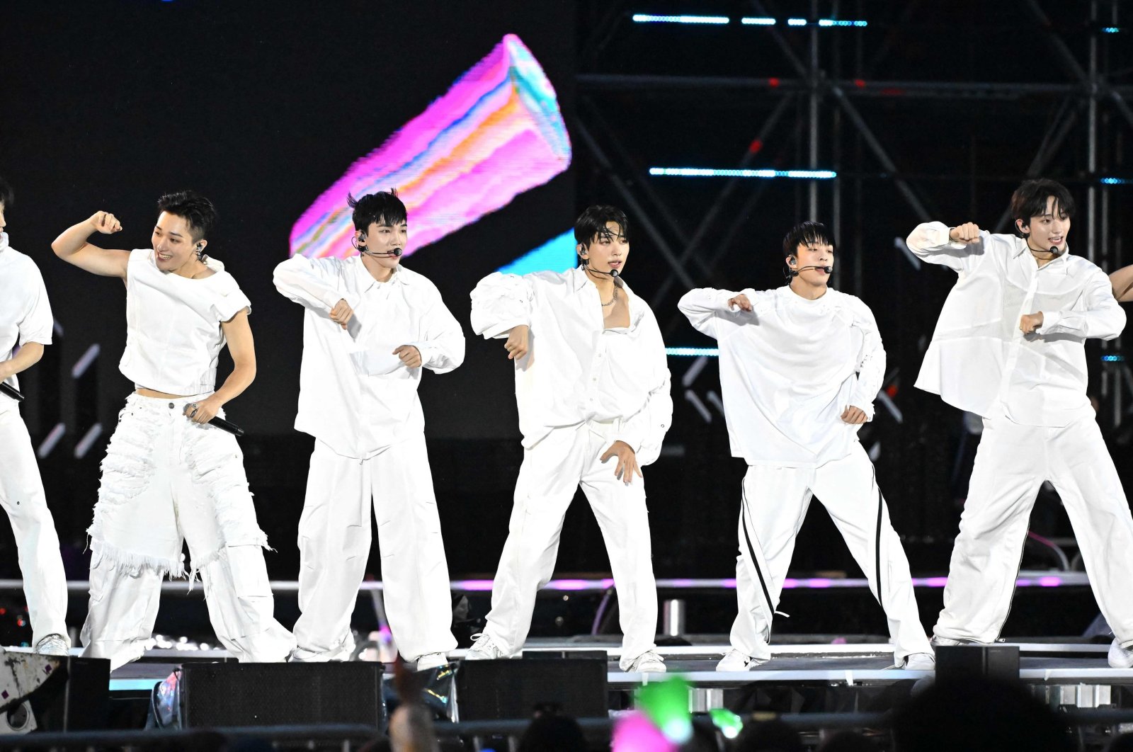 ATBO perform during the "K-pop Super Live" concert, following the 2023 World Scout Jamboree closing ceremony at the World Cup Stadium in Seoul, South Korea, Aug. 11, 2023. (AFP Photo)