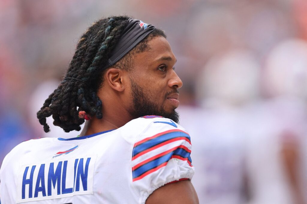 Buffalo Bills' Damar Hamlin looks on against the Chicago Bears during the second half of a preseason game at Soldier Field, Chicago, U.S., Aug. 26, 2023. (AFP Photo)