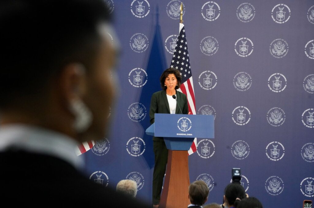 U.S. Secretary of Commerce Gina Raimondo attends a news conference at the Boeing Shanghai Aviation Services near the Shanghai Pudong International Airport, Shanghai, China, Aug. 30, 2023. (Reuters Photo)