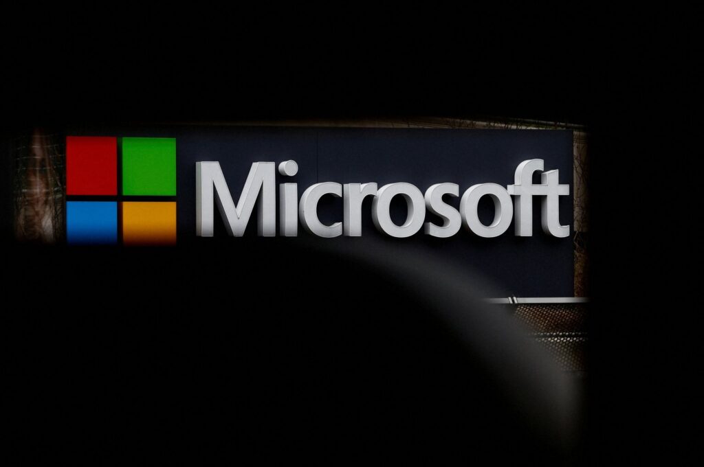 A view shows a Microsoft logo at Microsoft offices in Issy-les-Moulineaux near Paris, France, Jan. 25, 2023. (Reuters Photo)