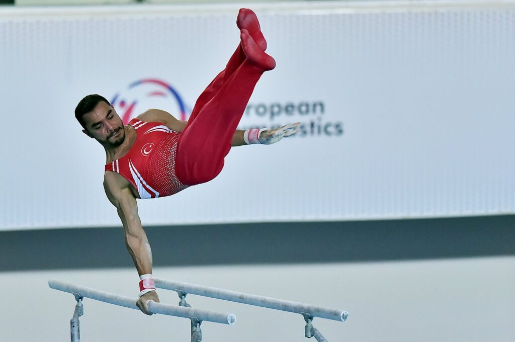Turkish gymnast Ferhat Arıcan in action during the European Artistic Gymnastics Championships, Mersin, Türkiye, Oct. 12, 2023. (AA Photo)