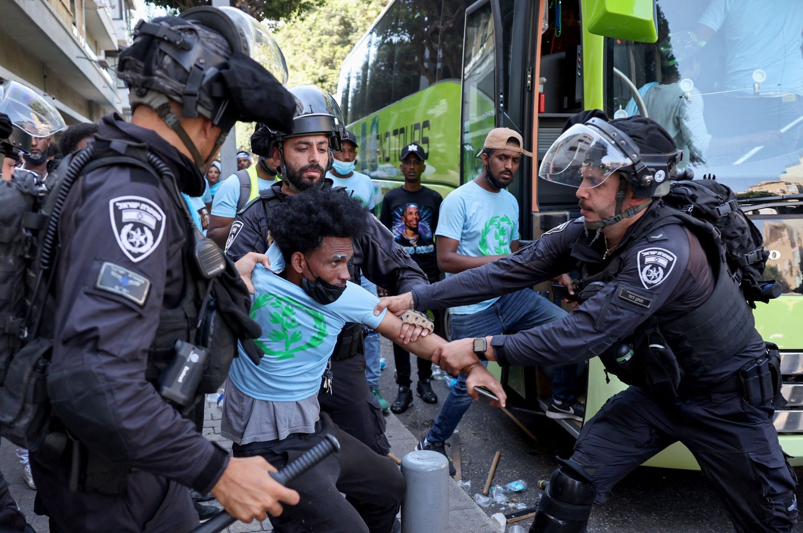 Members of Israel's security forces clash with Eritrean asylum-seekers protesting in Tel Aviv, Israel, Sept. 2, 2023. (AFP Photo)