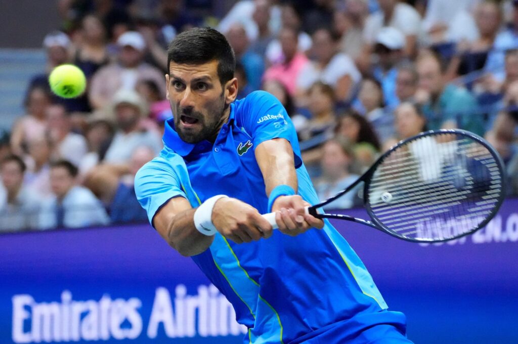 Serbia's Novak Djokovic hits to Croatia's Borna Gojo on day seven of the 2023 U.S. Open tennis tournament at USTA Billie Jean King National Tennis Center, New York, U.S., Sept 3, 2023. (Reuters Photo)