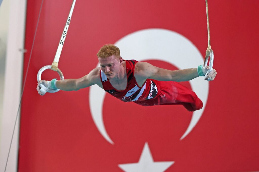 Türkiye's Mehmet Ayberk Koşak in action during the 6th Artistic Gymnastics World Challenge Cup, Mersin, Türkiye, Sept. 3, 2023. (AA Photo)