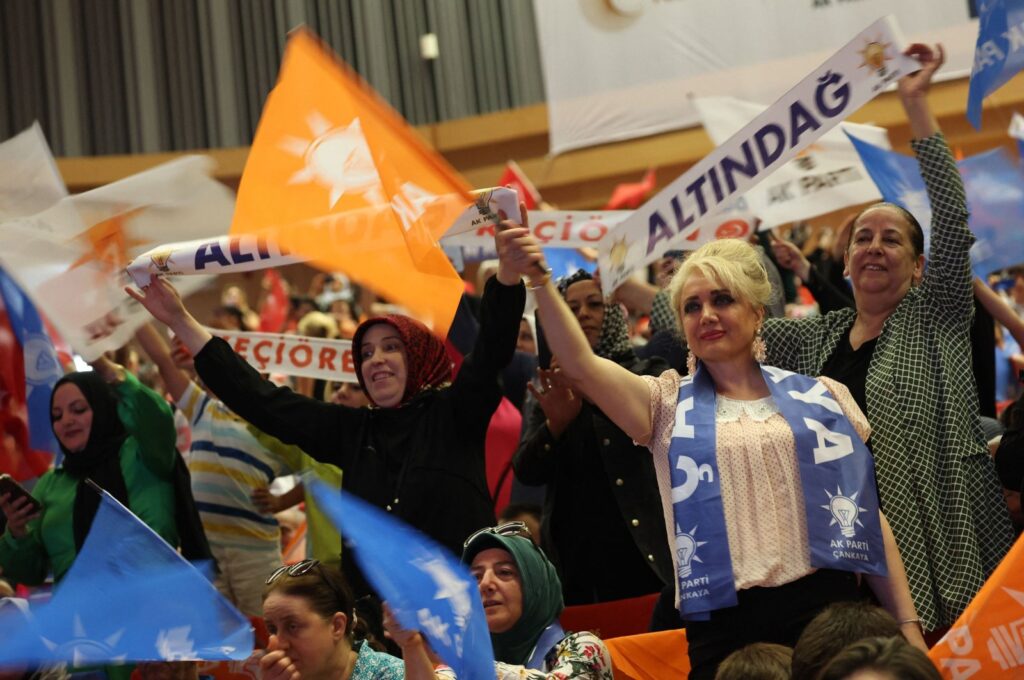 Justice and Development Party (AK Party) members participate in the 22nd anniversary program of the AK Party, in the capital Ankara, Türkiye, Aug. 24, 2023. (AFP Photo)