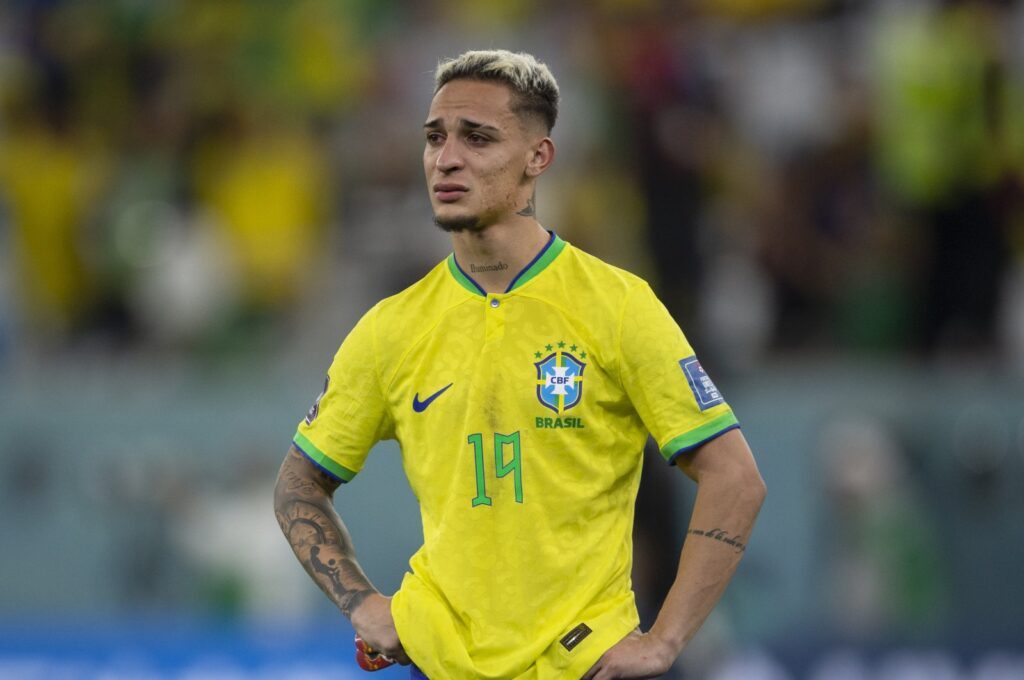 Brazil's Antony looks dejected following the FIFA World Cup Qatar 2022 quarterfinal match between Croatia and Brazil at Education City Stadium, Al Rayyan, Qatar, Dec. 9, 2022. (Getty Images Photo)